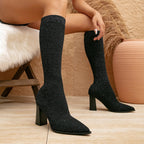 AMELIA - Trendige hohe Strickstiefel mit bequemem Blockabsatz