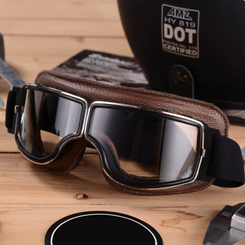 Luke - Retro Chic Vegan Leder Motorradbrille für Herbst in Unisex Surplus