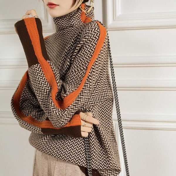 Malou™ | Rollkragenpullover mit auffälligen Kontraststreifen