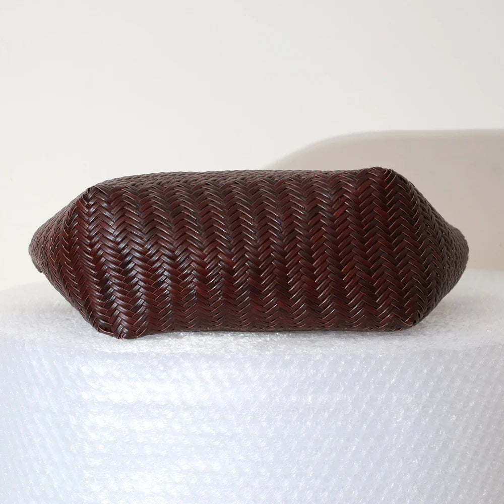 Echte Leder Schultertasche Weben Lässige Einkaufstasche