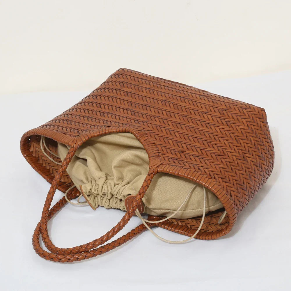 Echte Leder Schultertasche Weben Lässige Einkaufstasche