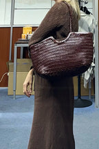 Echte Leder Schultertasche Weben Lässige Einkaufstasche