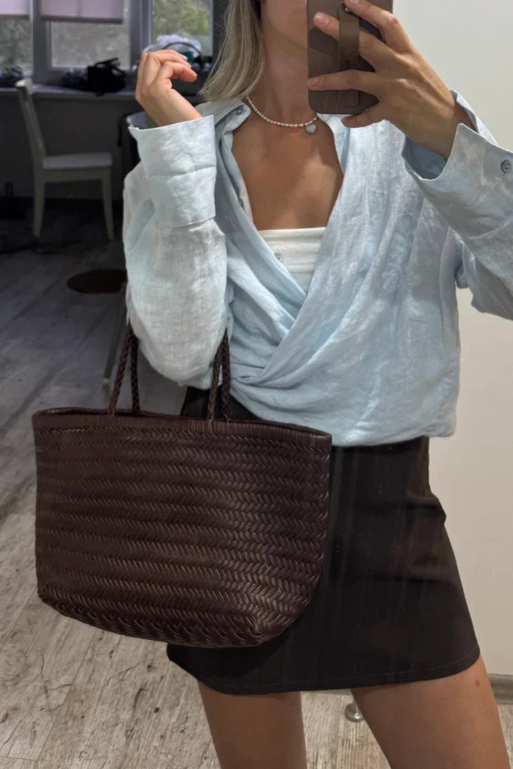 Echte Leder Schultertasche Weben Lässige Einkaufstasche