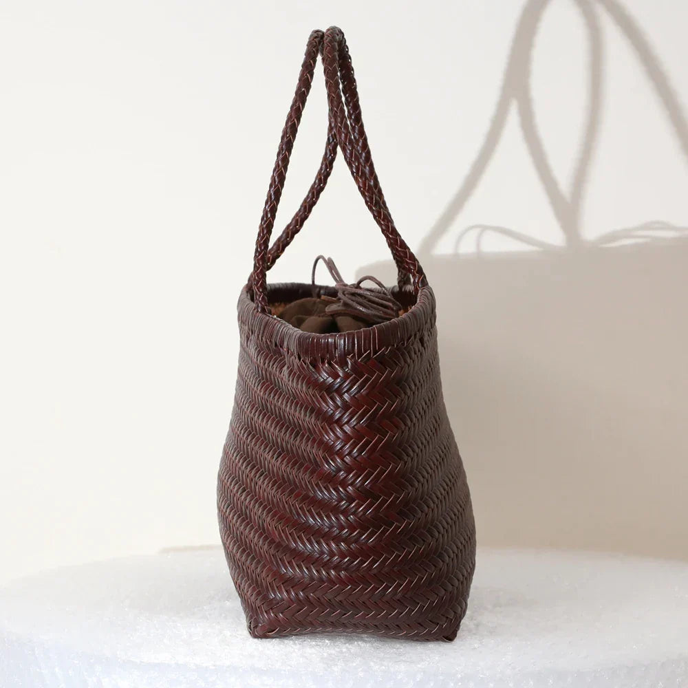 Echte Leder Schultertasche Weben Lässige Einkaufstasche