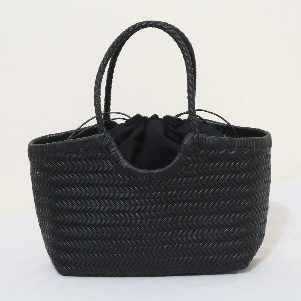 Echte Leder Schultertasche Weben Lässige Einkaufstasche