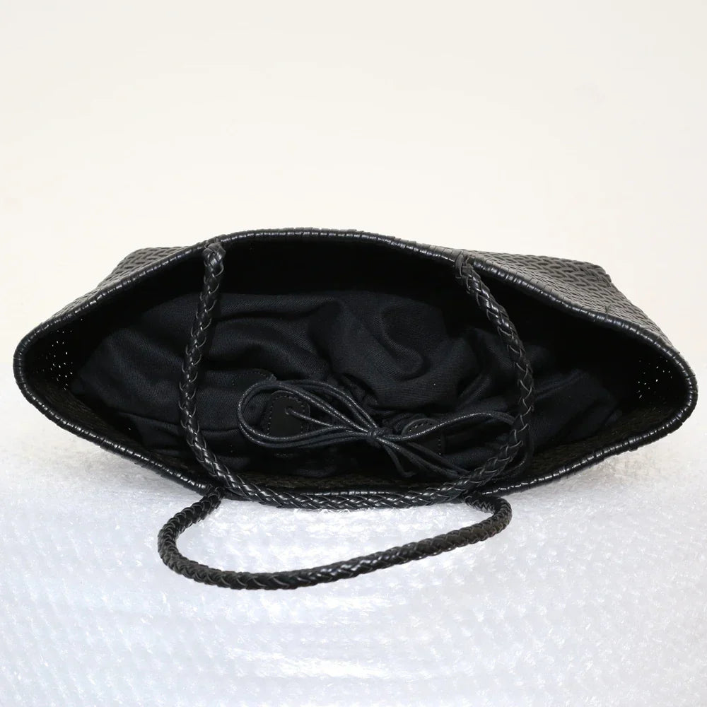 Echte Leder Schultertasche Weben Lässige Einkaufstasche