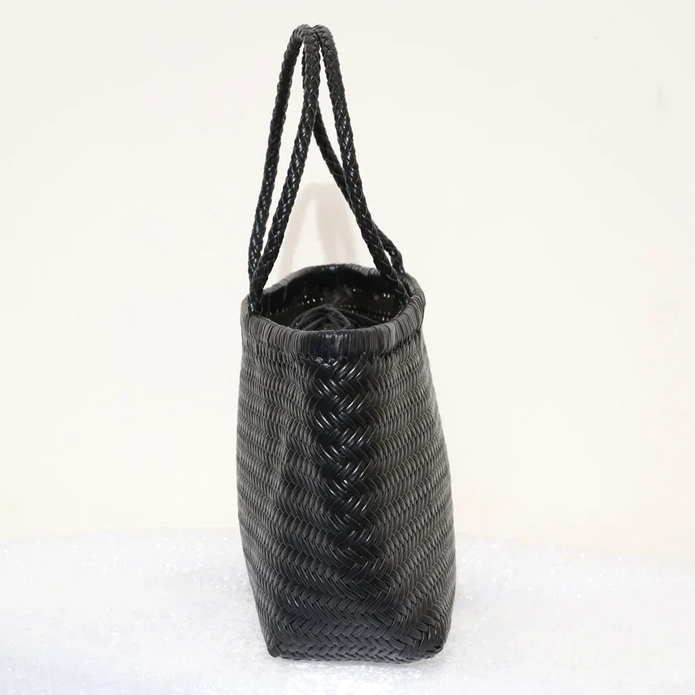 Echte Leder Schultertasche Weben Lässige Einkaufstasche