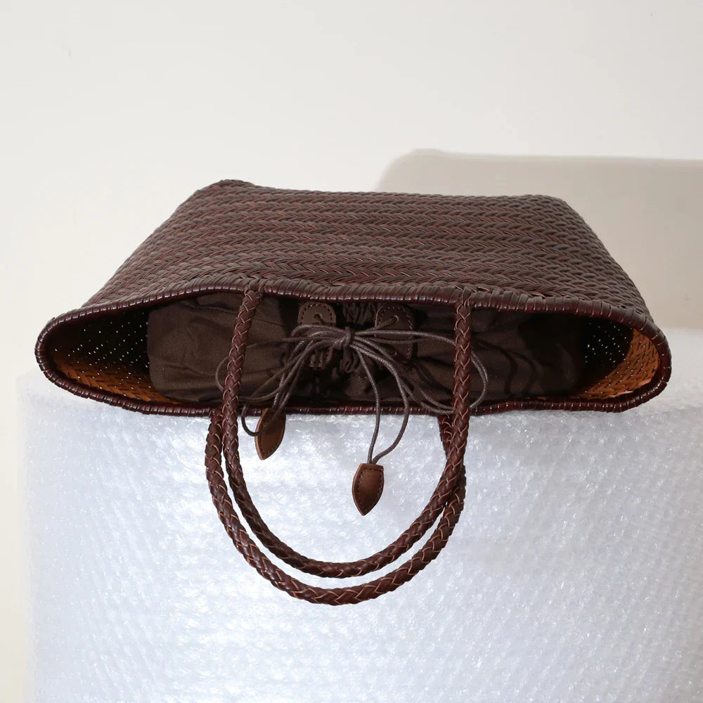 Echte Leder Schultertasche Weben Lässige Einkaufstasche