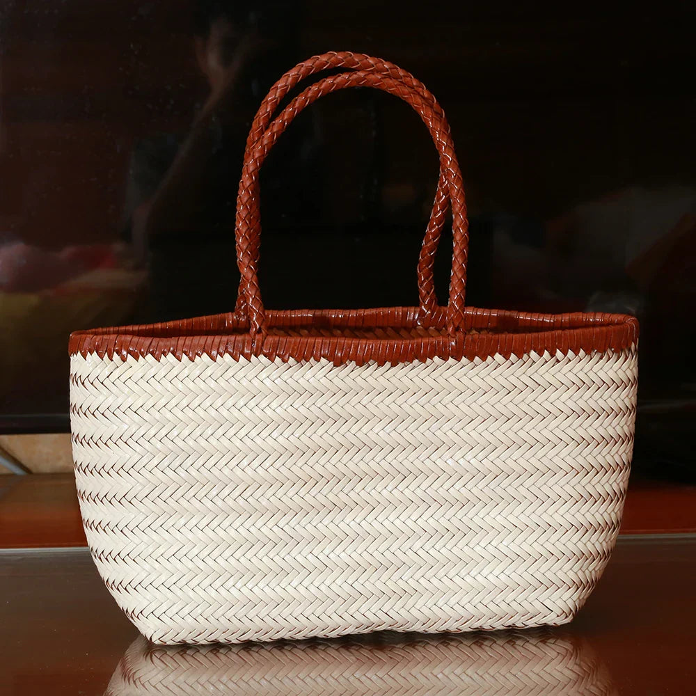 Echte Leder Schultertasche Weben Lässige Einkaufstasche