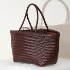 Echte Leder Schultertasche Weben Lässige Einkaufstasche