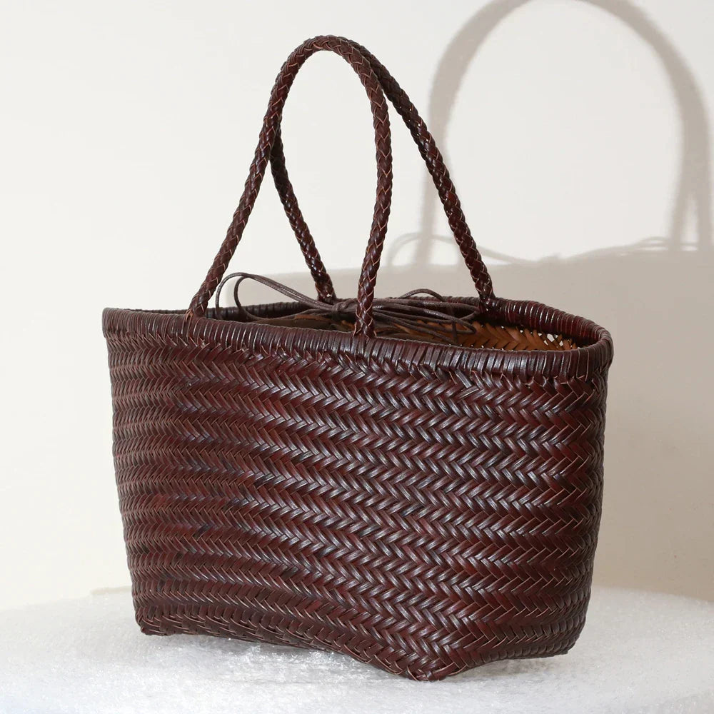 Echte Leder Schultertasche Weben Lässige Einkaufstasche