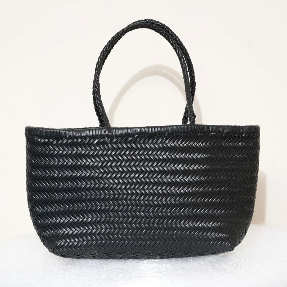 Echte Leder Schultertasche Weben Lässige Einkaufstasche