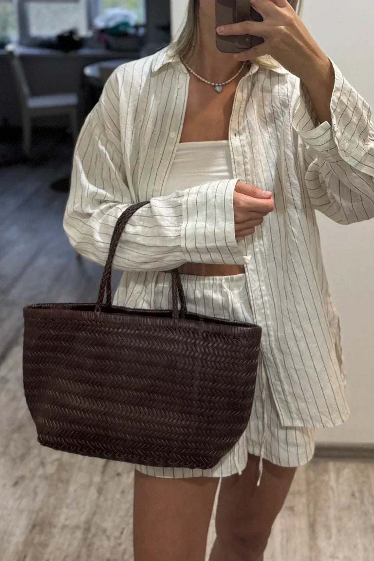 Echte Leder Schultertasche Weben Lässige Einkaufstasche