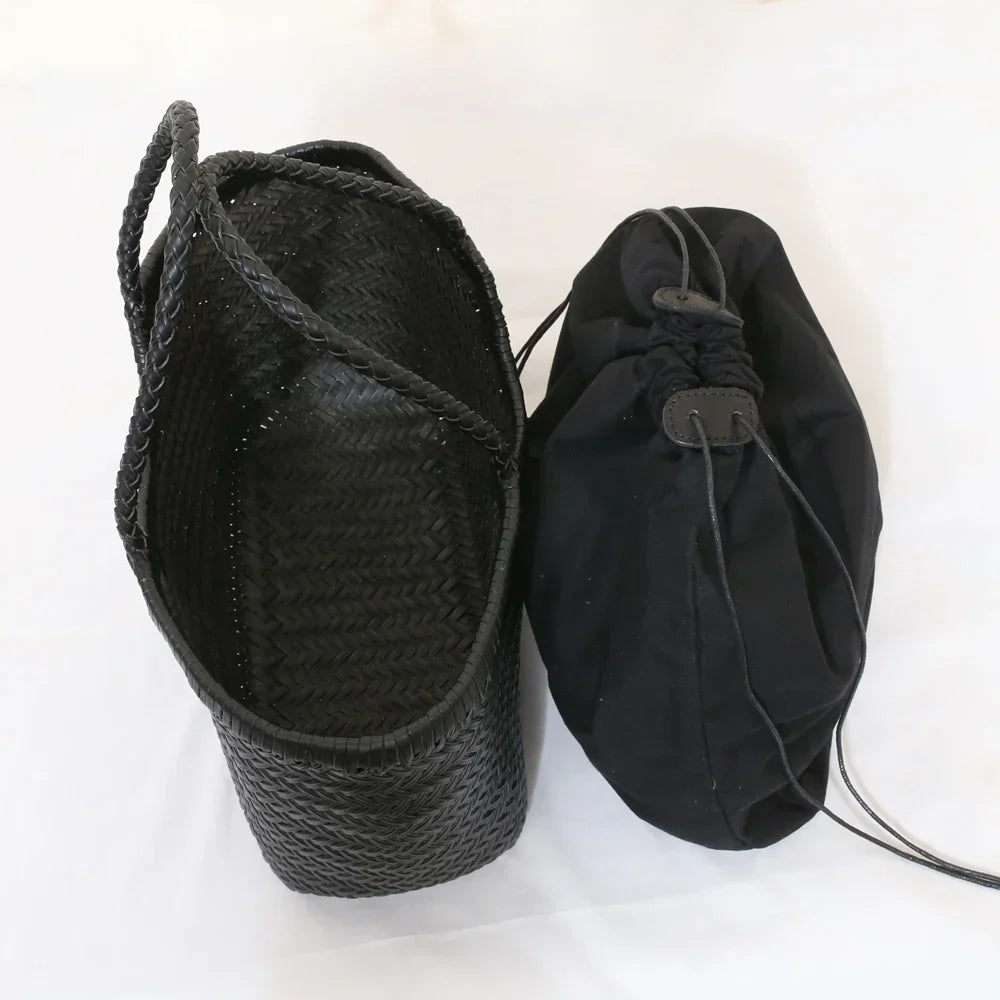 Echte Leder Schultertasche Weben Lässige Einkaufstasche