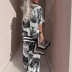 Eleganter und leichter V-Ausschnitt-Top mit langen Hosen für den Sommer